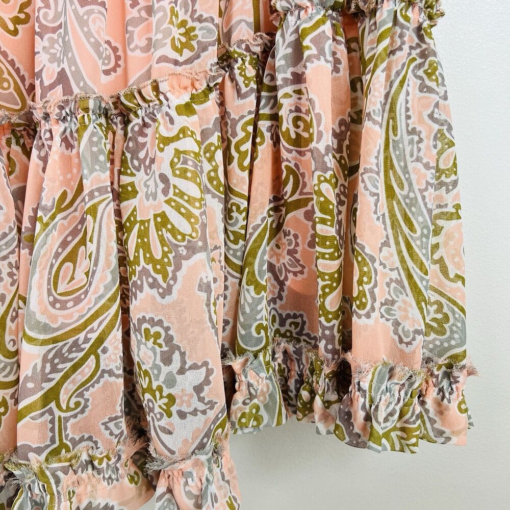 Chadwicks of Boston Peach Paisley Tiered Flowy Lined Skirt Cottagecore Size XL - Picture 4 of 9